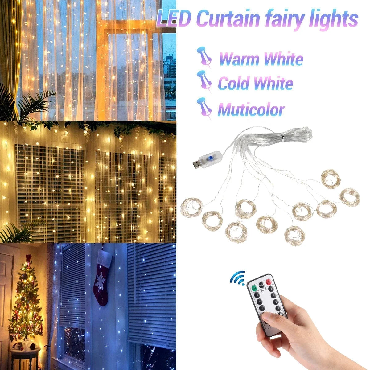 Christmas Lights Curtain Garland