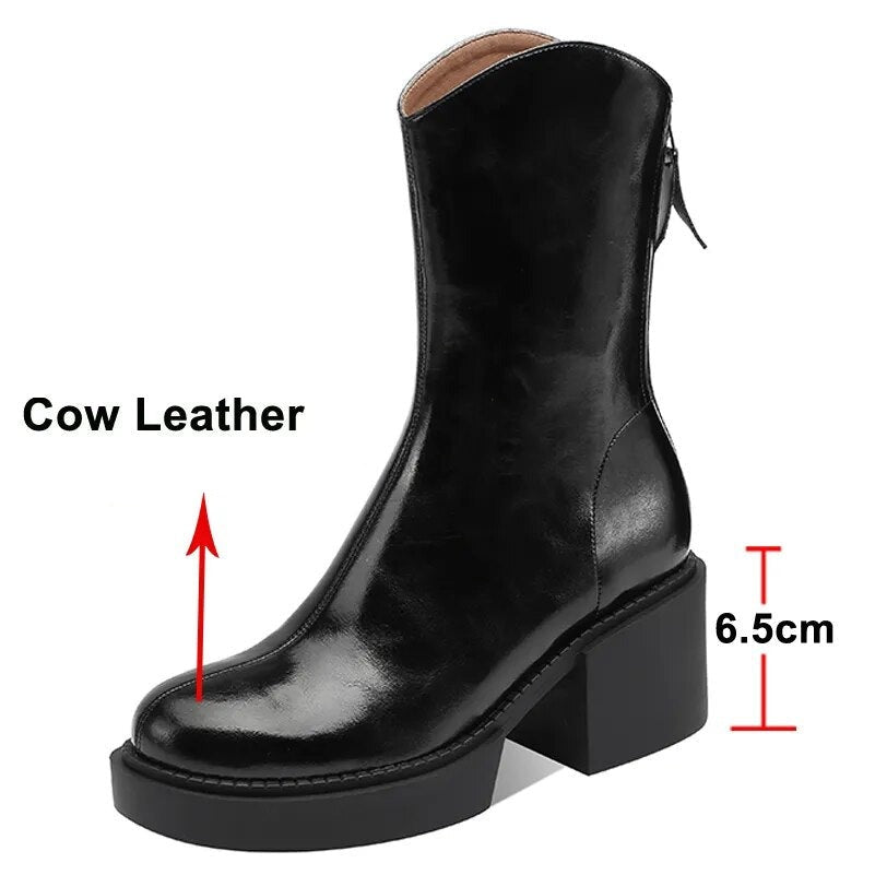 Meotina Women Genuine Leather Western Boots