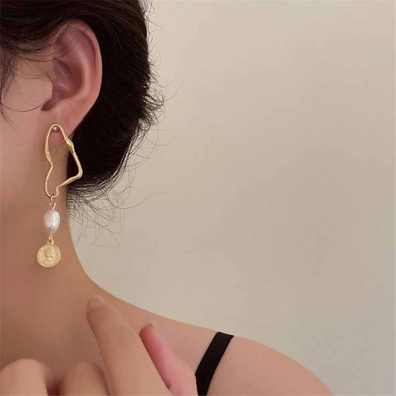 Asymmetric Long Baroque Pearl Earrings