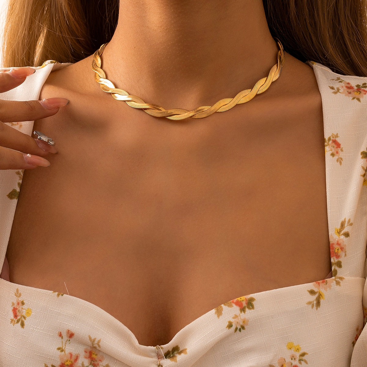 Lacteo Fashion Gold Weave Snake Chain Choker Necklace